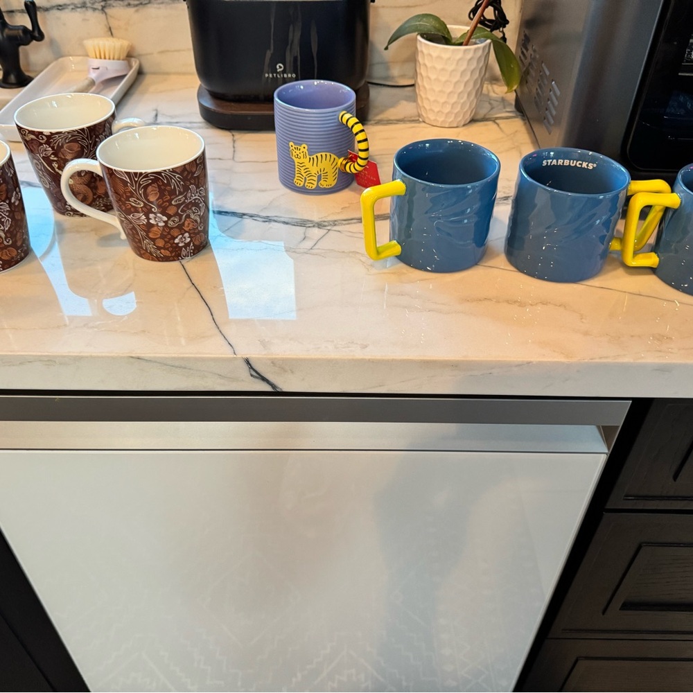 Starbucks Blue and Brown Mug Set with Vibrant Yellow Handles